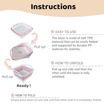 GIMWA Collapsible Wash Basin for Baby Bottles - 2.4 Gallons Portable Wash Bin for RV Camping Sink, Space-Saving Dish Tub (Pink) - color: Pink