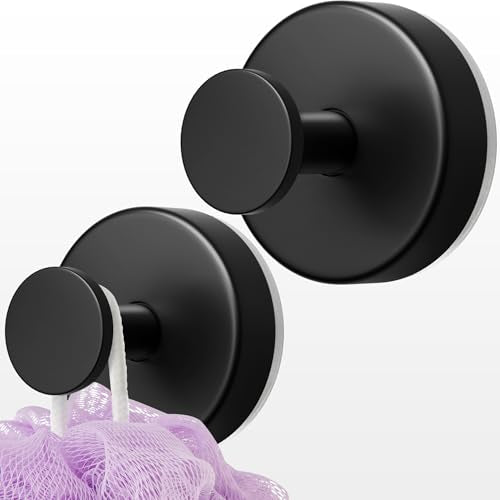 Deluwire Suction Cup Hooks for Shower, No Drill Shower Suction Hooks for Bath Robe Looafh, Removable Towel Holder for Bathrooms Wall, Mirror, Tile, Window Glass, Non-Porous Surfaces, 2 Packs-Black - color: Black, size: 2pc