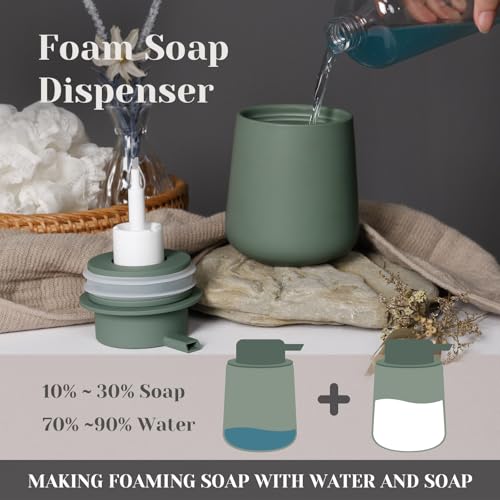 INGOFIN Ceramic Foaming Soap Dispenser - 12oz Foam Hand Soap Dispenser Bathroom, Modern Dish Soap Bottle with Pump for Kitchen, Matte Green - color: Matte Green-foam