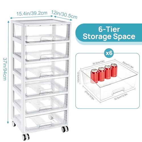 Vtopmart 6-Tier Rolling Cart with Deep Drawers, Clear Plastic Storage Organizer for Art & Craft Supplies, Toy, Office, Classroom, Bedroom, Bathroom - style: 6 Tier 6 Drawers