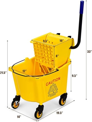 Mop Bucket, Commercial Bucket for Mopping on Wheels with Potable Handle, Mop Bucket with Wringer for Home, Household, Office, Bathroom, Yellow (25 Quarts) - size: 25 Quarts