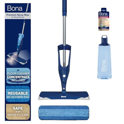 Bona Hardwood Floor Premium Spray Mop - Includes Wood Floor Cleaning Concentrate and Machine Washable Microfiber Cleaning Pad - Dual Zone Cleaning Design for Faster Cleanup - style: Premium Spray Mop: Concentrate Packet