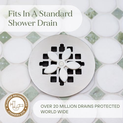 DrainWig Shower Drain Hair Catcher – Disposable Bathroom Hair Trap, Easy to Install in Shower Drain Cover, Helps Prevent Clogs – As Seen on Shark Tank – White Flower (4-Pack) - color: White Flower, size: 4 Count