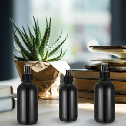 Norme 12 Pcs 8 oz Glass Spray Bottles with Funnels and Labels Refillable Cosmetic Empty Spray Bottles with Sprayer Containers for Essential Oil Cleaning Solutions(Black,Stylish) - color: Black, style: Stylish