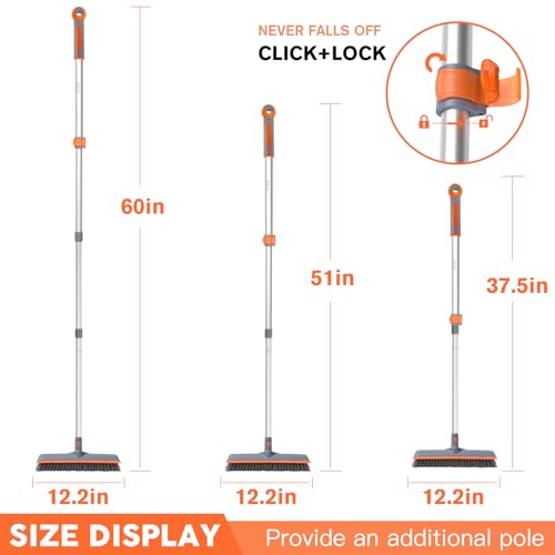Eazer 2-in-1 Floor Scrub Brush with Long Handle, Soft/Hard Bristle Concrete Deck Brush with Squeegee, Garage Floor Cleaner for Tile/Concrete, Indoor/Outdoor Kitchen Bathroom Pool Deck -12" W/60 H