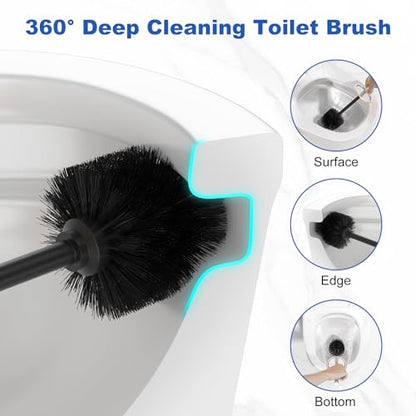Nickel Brush and Holder，Extra Long Handled Nickel Brush for Bathroom，Stainless Steel Heavy Duty Toilet Bowl Brush,Deep Cleaning Modern Toilet Cleaner Brush -Space Saving