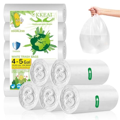 OKKEAI 4-5 Gallon Trash Bags Small Garbage Bags Bathroom Trash Can Bags150 Counts Wastebasket Liners for Office Kitchen,White,Fits 15-20 Liter Bins - style: 4 Gallon-150-White
