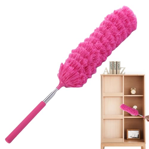 Extendable Feathers Duster Bendable Microfiber Long Handled Duster, Flexible Hand Cobweb Cleaner with Telescoping Pole for Cleaning High Ceiling Fans, Cars, Blinds, Cobweb, Furniture - color: Pink