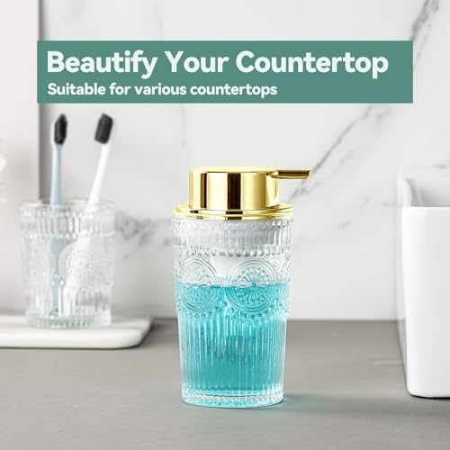 Glass Foaming Soap Dispenser - Foaming Hand Soap Dispenser for Bathroom & Kitchen, 10 OZ Transparent Foam Hand Wash Dispenser, Refillable Dish Dispenser Golden Pump - color: Golden Foam Pump, size: 10 OZ