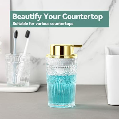 Glass Foaming Soap Dispenser - Foaming Hand Soap Dispenser for Bathroom & Kitchen, 10 OZ Transparent Foam Hand Wash Dispenser, Refillable Dish Dispenser Golden Pump - color: Golden Foam Pump, size: 10 OZ