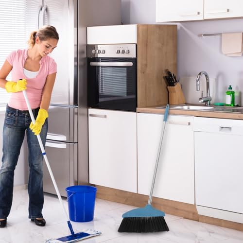 SEWACC Soft Bristle Broom and Dustpan Set with Metal Handle, Large Angle Indoor Household Broom for Kitchen and Office Cleaning, Hair-Resistant Sweeping Tool for Home Use