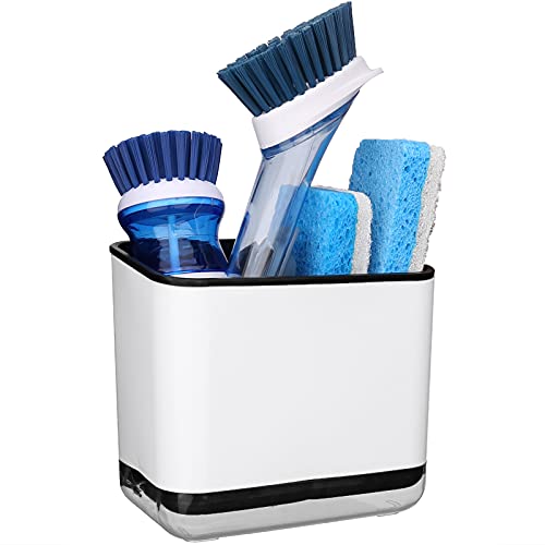 KeFanta Sink Caddy for Countertop, Sponge Holder for Kitchen Sink, Dish Sponge and Brush Holder, Plastic Dish Scrubber Organizer with Drain Pan, Black - color: Black and White