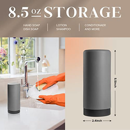 ElmRidge Dish Soap Silicone Dispenser for Kitchen Sink,Squeeze Washing Up Liquid and Hand Soap,Round refillable Silicone Bottles,Easy to Fill and to use, 8.5 oz,Black 2.4 x 2.4 x 5.5 inches (Gray) - color: Gray