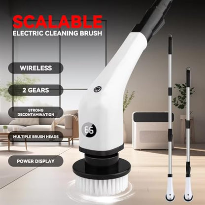 Generic Electric Spin Scrubber Cordless Cleaning Brush, Shower, Bathroom, Kitchen Cleaning Brush with 7 Replaceable Brush Heads, Power Scrubber, Adjustable Speed, Adjustable Extension Handle Black