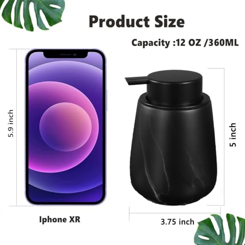 12Oz Ceramic Liquid Soap Dispenser - Modern Lotion Hand Soap Dispenser with Easy-to-Press Black Pump, Reusable and Refillable Dish Soap Dispensers for Bathroom & Kitchen, Marble Black - color: Marble Black, style: Liquid Pump