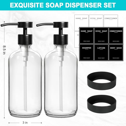 RYTOXILO Clear Soap Dispenser 2 Pack, Glass Soap Dispenser with Stainless Steel Pump, 16.9 Fl oz Refillable Kitchen Hand and Dish Soap Dispensers Set, Modern Clear Soap Lotion Dispensers Bottle - color: Clear, size: 2 Pack