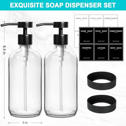 RYTOXILO Clear Soap Dispenser 2 Pack, Glass Soap Dispenser with Stainless Steel Pump, 16.9 Fl oz Refillable Kitchen Hand and Dish Soap Dispensers Set, Modern Clear Soap Lotion Dispensers Bottle - color: Clear, size: 2 Pack