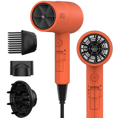 AINA Hair Dryer with Diffuser, Comb | Blow Dryer for Women Compact Travel Professional Ionic Blow Dry | Cold Shot Button 110V/ALCI (Lava Orange) - color: Lava Orange, size: 4 Piece