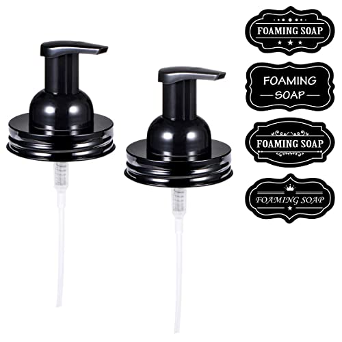 Amolliar Mason Jar Foaming Soap Dispenser Pump, Plastic Foam Soap Pump Rustproof Stainless Steel Lid, Refillable Hand Soap, Waterproof Labels, Cute Farmhouse Decor, Bathroom Accessories, Black 2 Pack - color: Black, size: 2 Pack