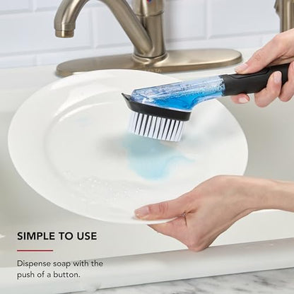 KitchenAid Soap Dispensing Sink Brush with Easy to Fill Handle, Nylon Bristles for Tough Cleaning, Comfort Grip Handle for Non Slip Grip, Black - size: (Pack of 1)