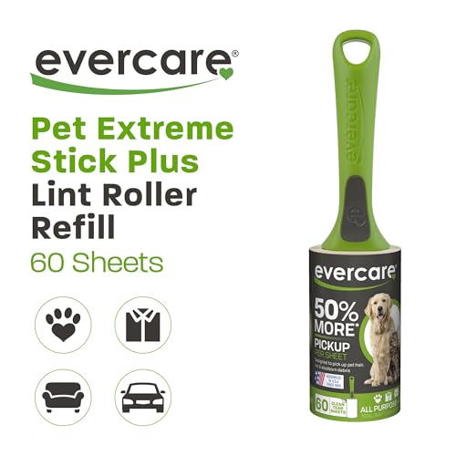 Evercare Giant Extreme Stick Lint Roller Brushes with 60 Easy-Peel Sheets, Pack of 5 Refillable Lint Rollers for Hair and Debris (300 Sheets Total) - size: 5 Rollers (300 Sheets)