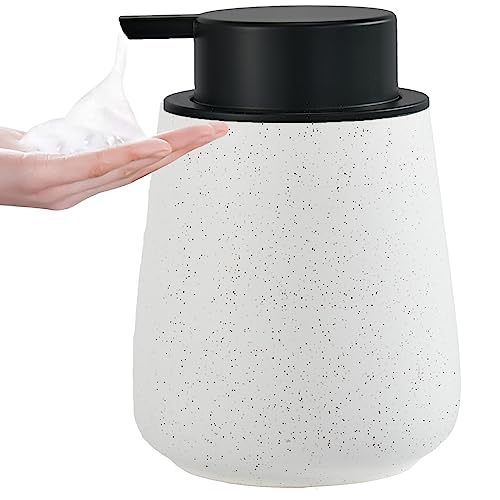 12Oz Foaming Soap Dispenser - Ceramic Foam Hand Soap Dispenser with Easy-to-Press Black Pump, Reusable and Refillable Lotion Dish Soap Dispensers for Bathroom & Kitchen, Speckled Matte White - color: Speckled White, style: Foam Pump
