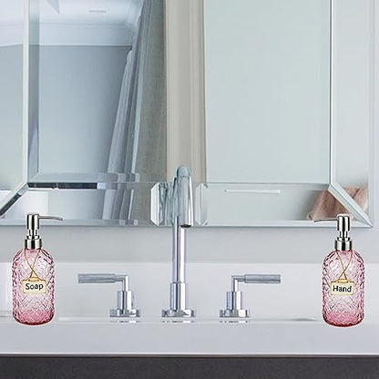 16 oz Soap Dispenser with 304 Rustproof Stainless Steel Pump, Kitchen, Bathroom Refillable Glass Liquid Soap Dispenser for Hand Soap, Soap, Lotion. (Pink-2pack) - color: Pink-2pack