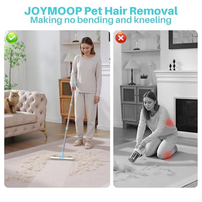 JOYMOOP 2 PCS Carpet Rake for Pet Hair Removal, 63" Adjustable Long Handle and Short Handle Carpet Scraper for Rugs, Sofa,Cloth, Metal & Silicone Dog Hair Carpet Rake - size: 2 PCS[1 Long Handle+1 Short Handle]