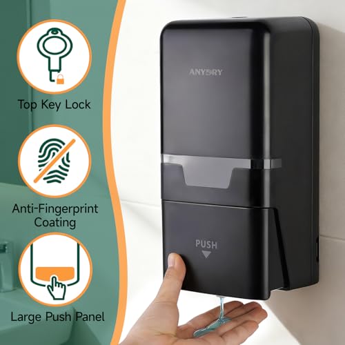 anydry Manual Liquid Soap Dispenser Wall Mount, 27oz (800 ml) Large Capacity for Commercial Bathroom - color: Black