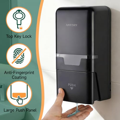 anydry Manual Liquid Soap Dispenser Wall Mount, 27oz (800 ml) Large Capacity for Commercial Bathroom - color: Black