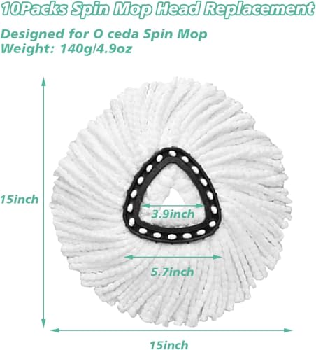 16 PCS Spin Mop Replacement Head,100% Microfiber Mop Heads Replacements Compatible with Triangle Spin Mop,360 Degree Round Spin Mop Replacement Head for Easy House Cleaning Floor Mopping - size: 16