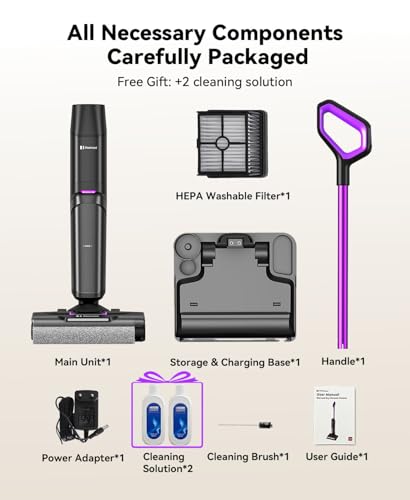 Wet Dry Vacuum Cleaner 20,000Pa,50Mins Runtime Cleaning Area 3013ft²,Cordless Vacuum Cleaner, Cordless Vacuum and Mop All in One,Self-Cleaning for Hard Floors Sticky Messes and Pet Hair H15Set