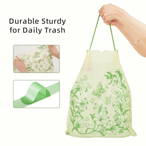 13 Gallon Trash Bags with Drawstring and Lily Printed, Leakproof and Odor Control Garbage Bags Tall Kitchen, Tear-Resistant Kitchen Trash Bags for Home, Portable Garbage Bags, 50 Count - style: Lily-13 Gallons