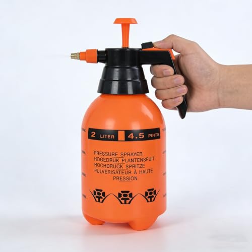 2L Handheld Garden Pump Sprayer 0.5 Gallon Water Mist Spray Bottle for Plants with Adjustable Brass Nozzle Orange (2L Orange)