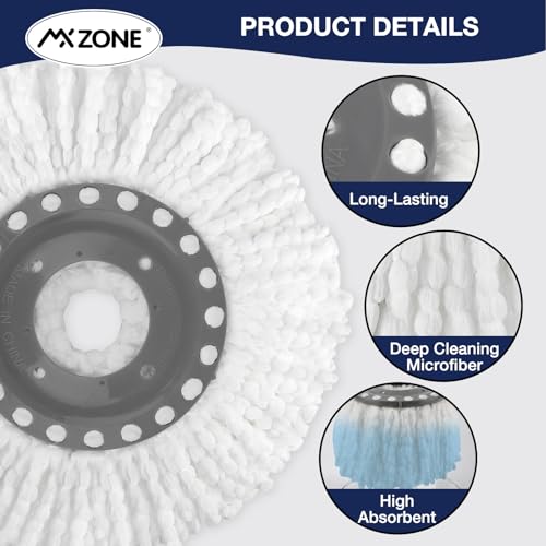 4 Premium Replacement Mop Heads Refills, Compatible for Hurricane Spin Magic Mop Head, fits 6.3‘’ Standard Replacement Round Spin Mop Heads Microfiber, Inner Hole 2.5'' Only - Machine Washable, White - size: 4 Count (Pack of 1)