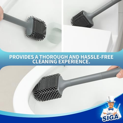 MR.SIGA Wall Mounted Toilet Brush and Holder Set for Bathroom Cleaning, Compact, Gray, 1 Pack - color: Gray