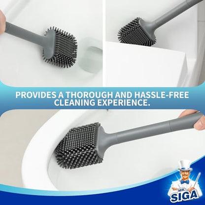 MR.SIGA Wall Mounted Toilet Brush and Holder Set for Bathroom Cleaning, Compact, Gray, 1 Pack - color: Gray