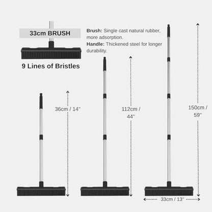 Pet Hair Remover Carpet Rake Reusable Rubber Broom with Squeegee for Sweeping Pet Hair Removal Tool 59" Long Handle Cat and Dog Hair Remover for Rugs, Carpet, Hardwood Floor, Tile