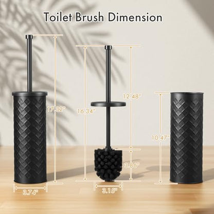 Toilet Bowl Brush and Holder Set 2 Pack with 4 Extra Brush Heads | Extra Long Handle with Splash Guard Cover, Tool-Free Installation, Bathroom Space-Saving, Cleaner Sets for Apartments, RV (Black) - color: Black