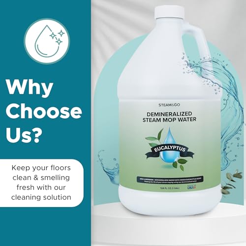 Steam & Go Demineralized Water for Steam Mop – Eucalyptus Mint Scent, 128 oz (Pack of 1) | Scented Floor Cleaner Solution, Ready-to-Use, Compatible with Any Steam Cleaner - size: 128 Fl Oz (Pack of 1)