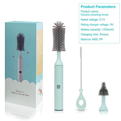 Rechargeable Electric Bottle Brush Cleaner Set, 360° High Speed Rotation Silicone Cleaning Brush with Bottle Brush, Pacifier Brush, Straw Brush, Perfect for Baby Bottle,Cup, Kitchen Utensils - color: Blue