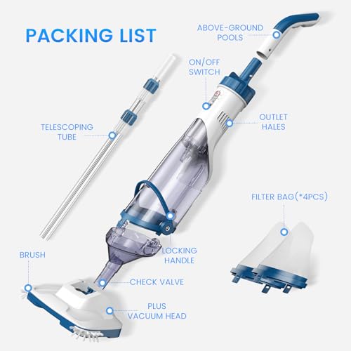 ENHULK Pool Vacuum for Above Ground Pool, Upgraded 13.4" Wide Head & Telescopic Pole, 18.5 GPM Powerful Suction, 60 Mins Runtime, Cordless Handheld Rechargeable Pool Cleaner for Inground Pools, PC15 - style: PC15