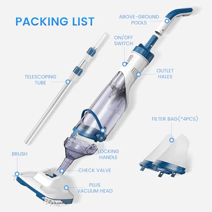 ENHULK Pool Vacuum for Above Ground Pool, Upgraded 13.4" Wide Head & Telescopic Pole, 18.5 GPM Powerful Suction, 60 Mins Runtime, Cordless Handheld Rechargeable Pool Cleaner for Inground Pools, PC15 - style: PC15