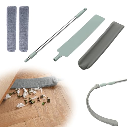 Retractable Gap Dust Cleaner with Reusable Dusting Cloths, Bendable Flexible Duster with Extension Pole, Wet & Dry Sweeper Stick Dusters for Gap Cleaning Under Furniture (Green+Replacement Cloth*2) - color: Green+replacement Cloth*2