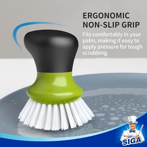 MR.SIGA Dish Scrub Brush, Palm Brush Dish Scrubber with Ergonomic Grip, Kitchen Brushes for Dishes, Green, Pack of 2 - color: Green