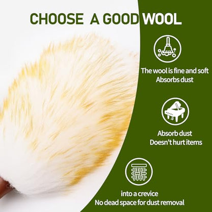Natural Lambswool Duster 16 Inch Handheld with Wooden Handle Duster Dusting Tool for Blinds Electronics Furniture Delicate Surfaces (2Pcs) - size: 16inch