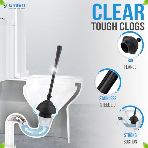 UMIEN Toilet Brush and Plunger Set 18-in - Updated 2025 No-Rust - Stainless Steel Design - Long Handles - with Freestanding Canister (Matte Black) - color: Matte Black, size: 1 pack