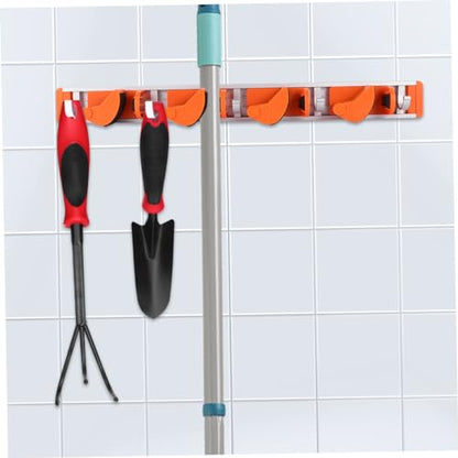 Metal Wall-Mounted Broom Shelf Heavy Duty Aluminum Hooks for Garden and Kitchen Organization Storage Orange for Mops and Cleaning Tools
