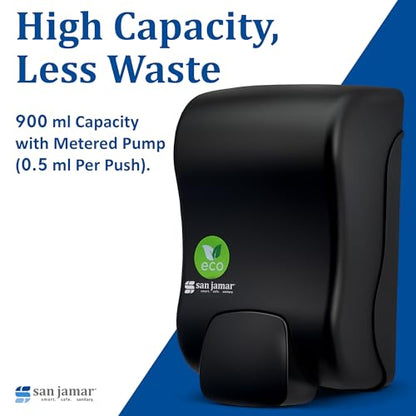 San Jamar Ecologic Rely Recycled Plastic Wall Mounted Manual Foam Soap Dispenser with Zero Waste for Home and Business, 900 Ml, Black - size: 1