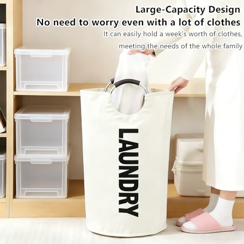 A large 90 liter laundry basket that can be folded for easy carrying. Suitable for bathrooms, laundry rooms, and travel (beige) - color: beige